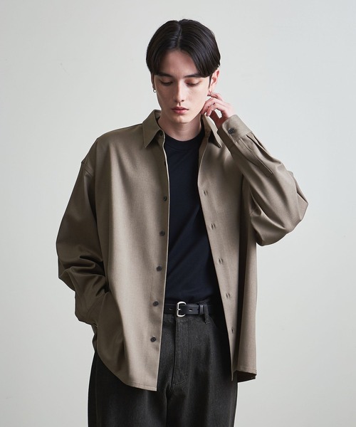 info. BEAUTY&YOUTH（インフォビューティアンドユース）の「【マルチサイズ】メランジ ポリエステルツイル バルーンシャツ（シャツ/ブラウス・メンズ・ライトブルー/ブラック/ライラック/モカ/オフホワイト/ライトグレー/ダークブラウン/ライム・マルチサイズ）」の6枚目の写真