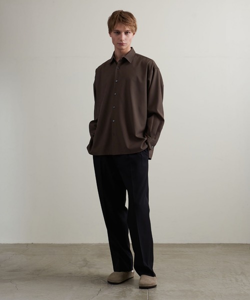 info. BEAUTY&YOUTH（インフォビューティアンドユース）の「【マルチサイズ】メランジ ポリエステルツイル バルーンシャツ（シャツ/ブラウス・メンズ・ライトブルー/ブラック/ライラック/モカ/オフホワイト/ライトグレー/ダークブラウン/ライム・マルチサイズ）」の10枚目の写真