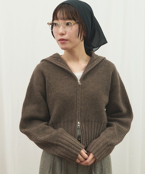 fig Ｌondon（フィグロンドン）の「_AIR WOOL zip cardigan（カーディガン/ボレロ・レディース・アイボリー/ダークブラウン/ピンク/ネイビー・FREE）」の3枚目の写真