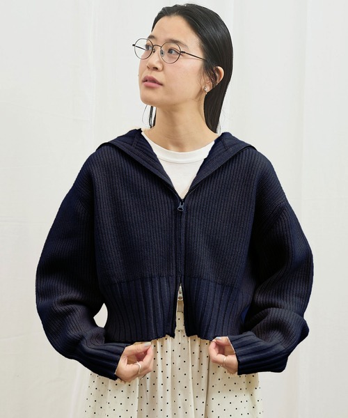 fig Ｌondon（フィグロンドン）の「_AIR WOOL zip cardigan（カーディガン/ボレロ・レディース・アイボリー/ダークブラウン/ピンク/ネイビー・FREE）」の4枚目の写真