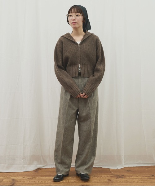 fig Ｌondon（フィグロンドン）の「_AIR WOOL zip cardigan（カーディガン/ボレロ・レディース・アイボリー/ダークブラウン/ピンク/ネイビー・FREE）」の14枚目の写真