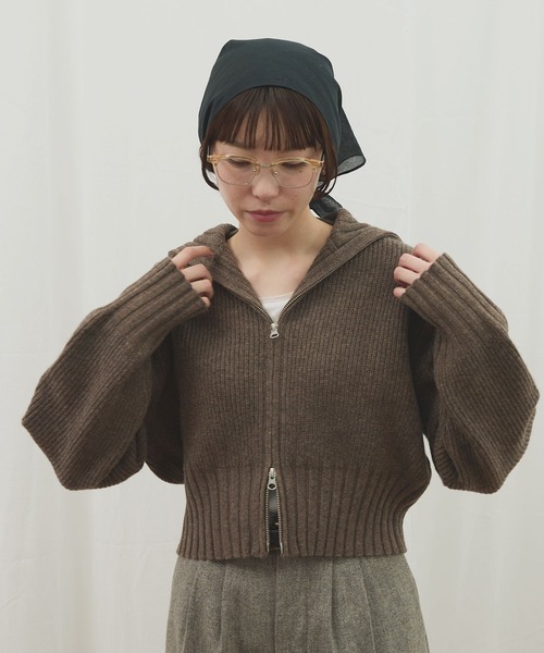 fig Ｌondon（フィグロンドン）の「_AIR WOOL zip cardigan（カーディガン/ボレロ・レディース・アイボリー/ダークブラウン/ピンク/ネイビー・FREE）」の6枚目の写真