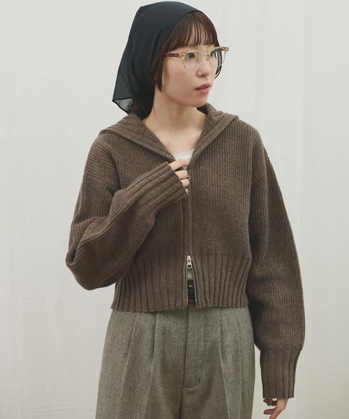 fig Ｌondon（フィグロンドン）の「_AIR WOOL zip cardigan（カーディガン/ボレロ・レディース・アイボリー/ダークブラウン/ピンク/ネイビー・FREE）」の8枚目の写真