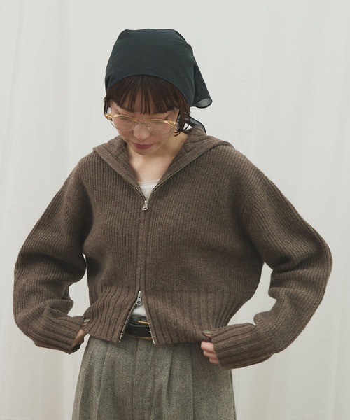 fig Ｌondon（フィグロンドン）の「_AIR WOOL zip cardigan（カーディガン/ボレロ・レディース・アイボリー/ダークブラウン/ピンク/ネイビー・FREE）」の9枚目の写真