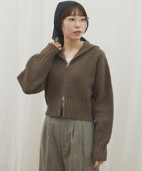 fig Ｌondon（フィグロンドン）の「_AIR WOOL zip cardigan（カーディガン/ボレロ・レディース・アイボリー/ダークブラウン/ピンク/ネイビー・FREE）」の10枚目の写真