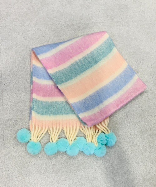 オゾンコミュニティー　ポンポンマフラーフード付きボーダージップアップニット オゾンコミュニティー ポンポンマフラーフード付きボーダー