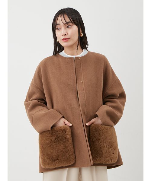 WEB限定カラー】2wayファーポケットリバーコート（チェスターコート