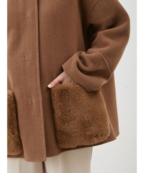 美品　24AW ミラオーウェン　2wayリバーコート　ポケットファー WEB限定カラー】2wayファーポケットリバーコート(ハーフコート