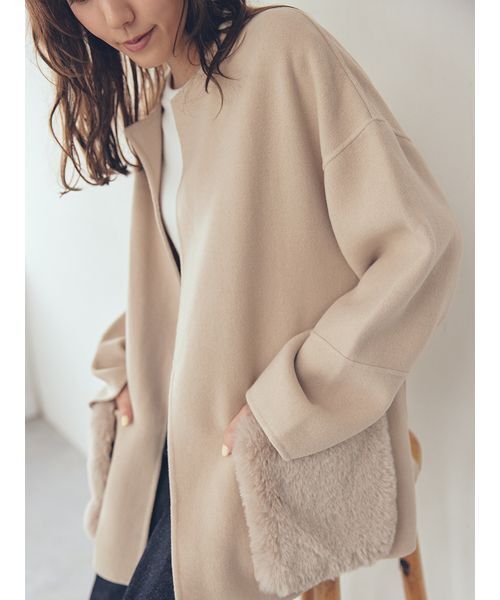 WEB限定カラー】2wayファーポケットリバーコート（チェスターコート