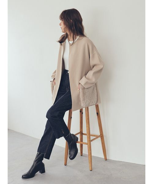 WEB限定カラー】2wayファーポケットリバーコート（チェスターコート