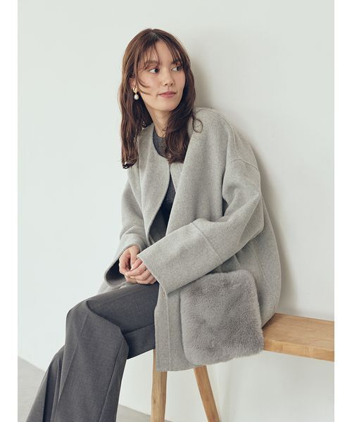 完売　秋冬　MilaOwenファーポケットリバーコート　ブルー　ワンサイズ 完売 秋冬 MilaOwenファーポケットリバーコート ブルー ワンサイズ