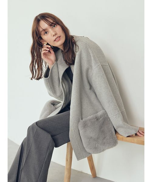 WEB限定カラー】2wayファーポケットリバーコート（チェスターコート