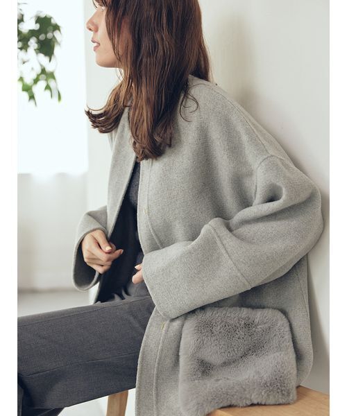 MilaOwen 2WAYファーポケットリバーコート　CML WEB限定カラー】2wayファーポケットリバーコート(ハーフコート