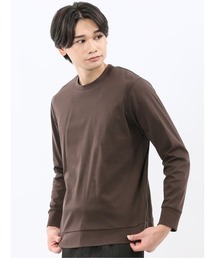 Tシャツ メンズ 長袖 ストレッチ 綿 コットン 無地 シルケット スムス スロープネック ドレスT