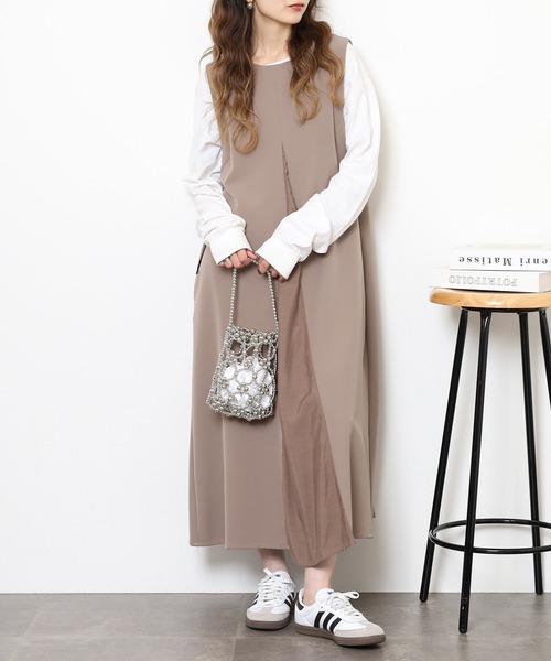 Anna Nicola 脇ボタン 配色ノースリーブワンピース