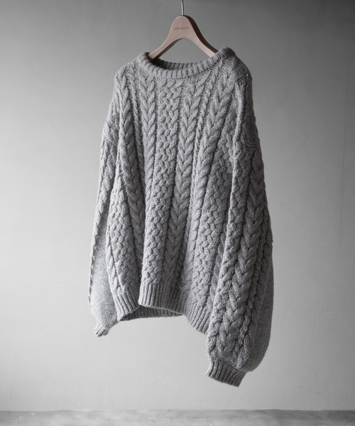 RUUBON（ルーボン）の「【RUUBON】3.5G melange cable knit / 3.5G メランジケーブルニット（ニット/セーター・メンズ・チャコールグレー/グレー・L/M/S）」の3枚目の写真