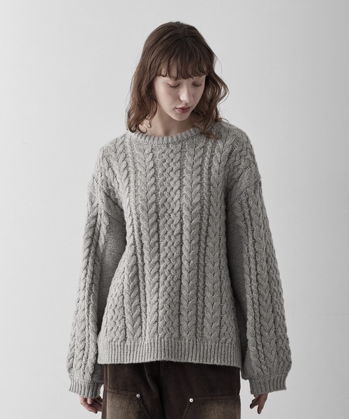 RUUBON（ルーボン）の「【RUUBON】3.5G melange cable knit / 3.5G メランジケーブルニット（ニット/セーター・メンズ・チャコールグレー/グレー・L/M/S）」の14枚目の写真