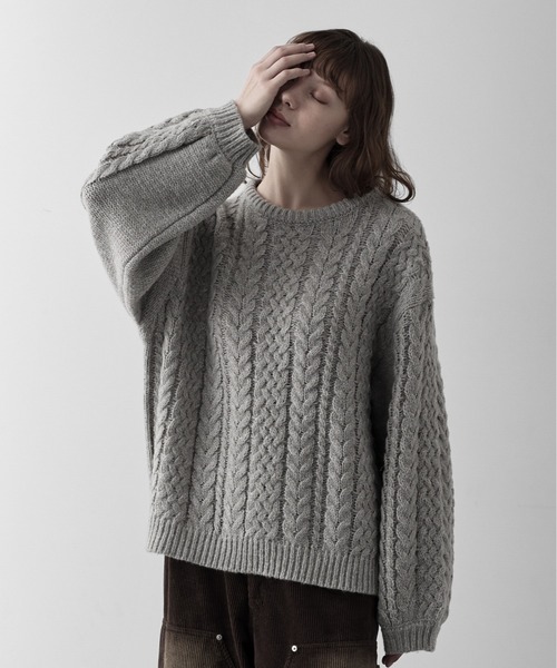 RUUBON（ルーボン）の「【RUUBON】3.5G melange cable knit / 3.5G メランジケーブルニット（ニット/セーター・メンズ・チャコールグレー/グレー・L/M/S）」の18枚目の写真