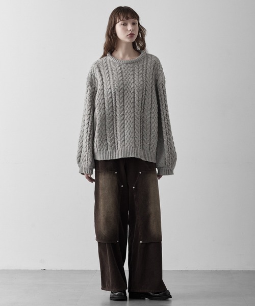 RUUBON（ルーボン）の「【RUUBON】3.5G melange cable knit / 3.5G メランジケーブルニット（ニット/セーター・メンズ・チャコールグレー/グレー・L/M/S）」の19枚目の写真