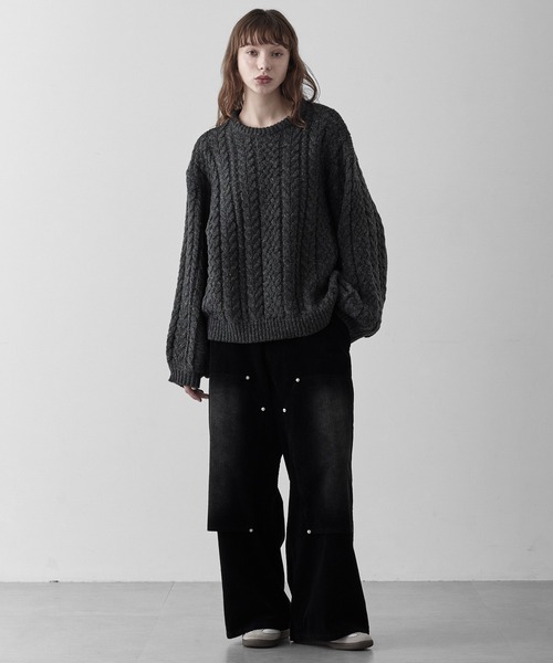 RUUBON（ルーボン）の「【RUUBON】3.5G melange cable knit / 3.5G メランジケーブルニット（ニット/セーター・メンズ・チャコールグレー/グレー・L/M/S）」の10枚目の写真