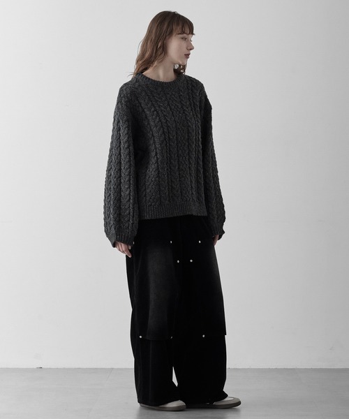 RUUBON（ルーボン）の「【RUUBON】3.5G melange cable knit / 3.5G メランジケーブルニット（ニット/セーター・メンズ・チャコールグレー/グレー・L/M/S）」の13枚目の写真