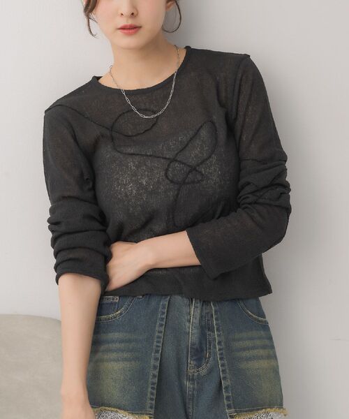 RETRO GIRL（レトロガール）の「モール刺繍ロンTEE（Tシャツ/カットソー・レディース・ピンク/ブラック/ナチュラル・FREE）」の2枚目の写真