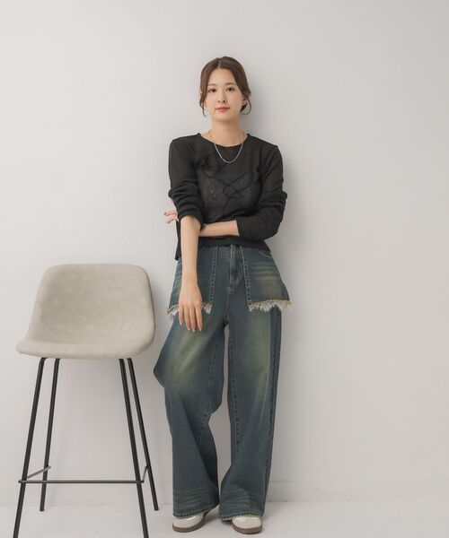 RETRO GIRL（レトロガール）の「モール刺繍ロンTEE（Tシャツ/カットソー・レディース・ピンク/ブラック/ナチュラル・FREE）」の16枚目の写真