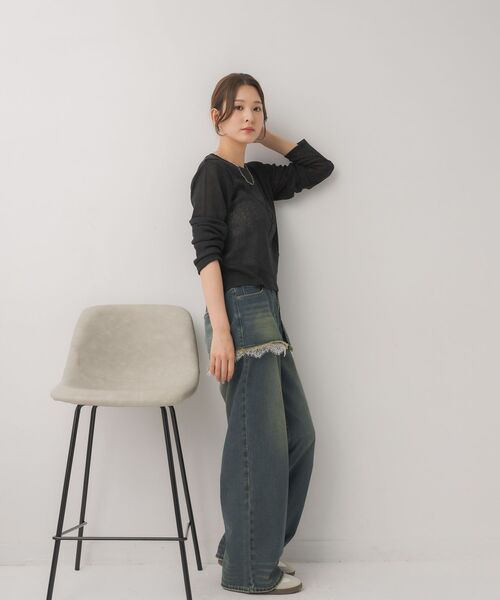 RETRO GIRL（レトロガール）の「モール刺繍ロンTEE（Tシャツ/カットソー・レディース・ピンク/ブラック/ナチュラル・FREE）」の17枚目の写真