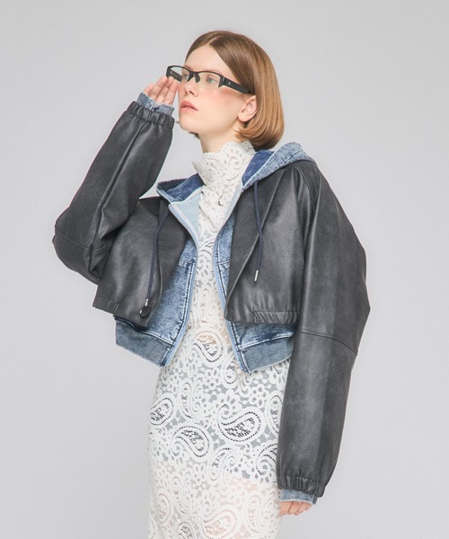 Nora Lily elle（ノラリリーエル）の「【Nora Lily】「elle」Tailored Combination Blouson（ブルゾン・レディース・ブラウン/ブラック/オリーブ・FREE）」の2枚目の写真