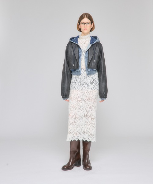 Nora Lily elle（ノラリリーエル）の「【Nora Lily】「elle」Tailored Combination Blouson（ブルゾン・レディース・ブラウン/ブラック/オリーブ・FREE）」の14枚目の写真