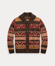 インディゴ ジャカードニット コットン カーディガン