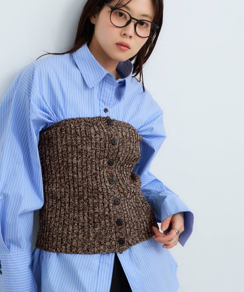 NOGLE(ノグル)の「【NOGLE/ノグル】ミックスニットボタンビスチェ(その他トップス・レディース・ブラック系その他/ブラック/ブラウン系その他・FREE)」の3枚目の写真