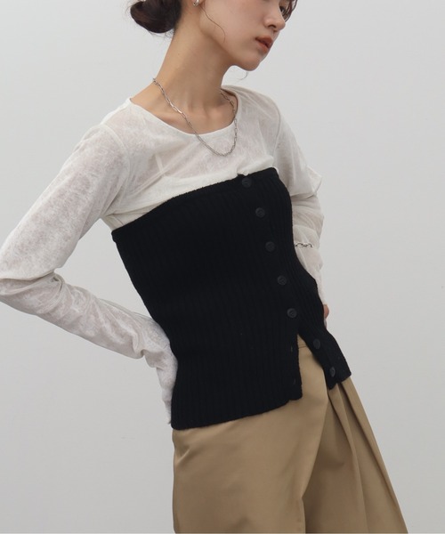 NOGLE(ノグル)の「【NOGLE/ノグル】ミックスニットボタンビスチェ(その他トップス・レディース・ブラック系その他/ブラック/ブラウン系その他・FREE)」の1枚目の写真