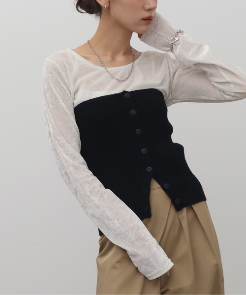 トップス leather bisuche NOGLE/ノグル】ミックスニットボタンビスチェ（その他トップス