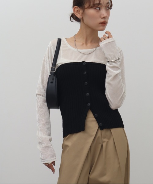 NOGLE(ノグル)の「【NOGLE/ノグル】ミックスニットボタンビスチェ(その他トップス・レディース・ブラック系その他/ブラック/ブラウン系その他・FREE)」の4枚目の写真