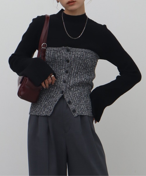 NOGLE(ノグル)の「【NOGLE/ノグル】ミックスニットボタンビスチェ(その他トップス・レディース・ブラック系その他/ブラック/ブラウン系その他・FREE)」の9枚目の写真