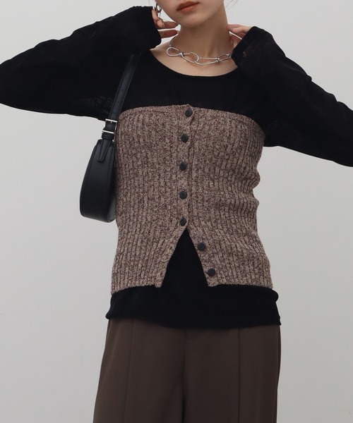 NOGLE(ノグル)の「【NOGLE/ノグル】ミックスニットボタンビスチェ(その他トップス・レディース・ブラック系その他/ブラック/ブラウン系その他・FREE)」の7枚目の写真