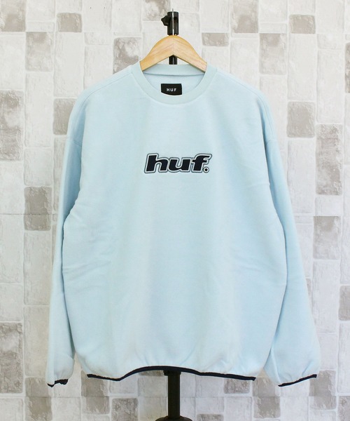HUF(ハフ)の「Hドットポーラーフリースクルーネック スウェット トレーナー H DOT POLAR FLEECE CREWNECK(スウェット・メンズ・スカイブルー/ブラック・XL/L/M)」の2枚目の写真