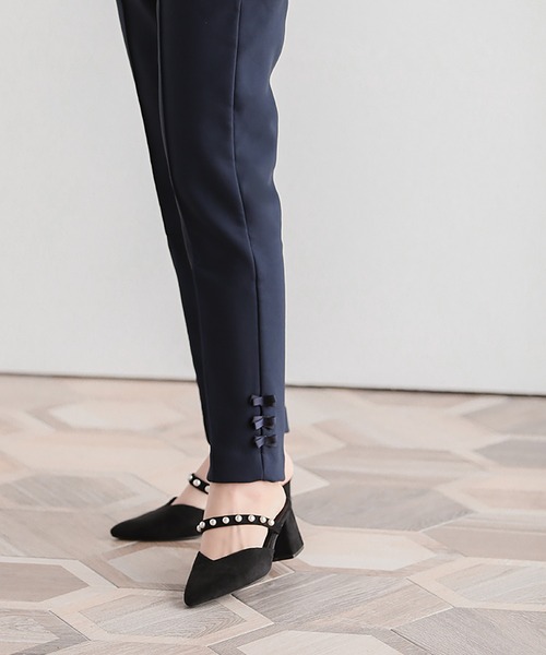 Fit more(フィットモア)の「裾リボン裏起毛パンツ(その他パンツ・レディース・ネイビー/ブラック・PS/M)」の2枚目の写真