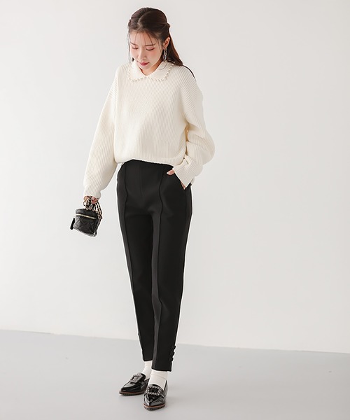 Fit more(フィットモア)の「裾リボン裏起毛パンツ(その他パンツ・レディース・ネイビー/ブラック・PS/M)」の4枚目の写真