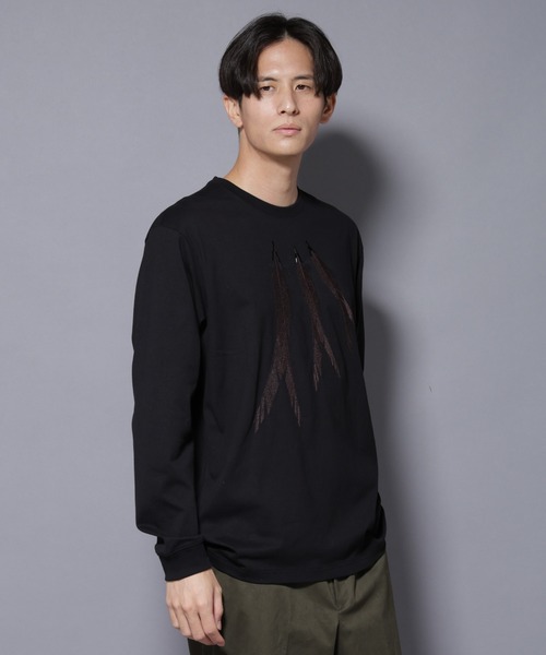 NANO universe（ナノユニバース）の「フェザー エンブロイダリー ロングスリーブTシャツ（Tシャツ/カットソー・メンズ・ホワイト/ブラック・L/M）」の10枚目の写真