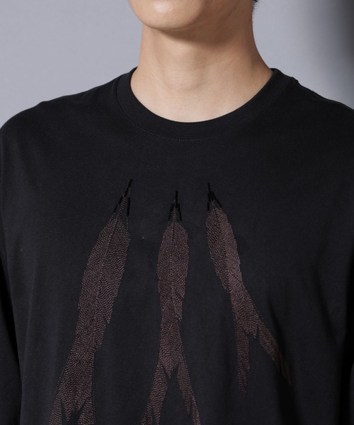NANO universe（ナノユニバース）の「フェザー エンブロイダリー ロングスリーブTシャツ（Tシャツ/カットソー・メンズ・ホワイト/ブラック・L/M）」の19枚目の写真