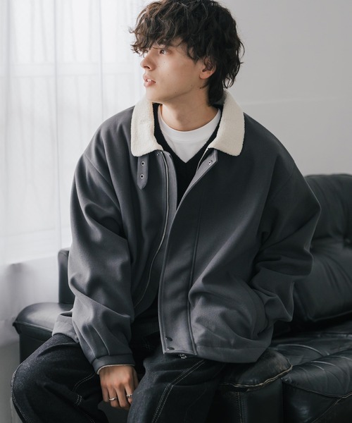 セール】オーバーサイズ 裏ボアメルトン2WAYショートジャケット/ベルト