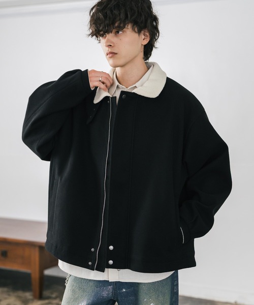 セール】オーバーサイズ 裏ボアメルトン2WAYショートジャケット/ベルト