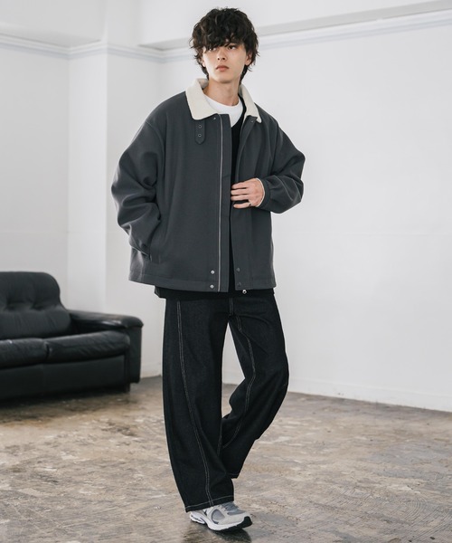 オーバーサイズ 裏ボアメルトン2WAYショートジャケット/ベルト