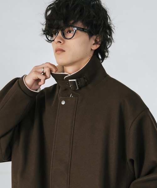 Rocky Monroe(ロッキーモンロー)の「オーバーサイズ 裏ボアメルトン2WAYショートジャケット/ベルトストラップ付きスタンドネック短丈ブルゾン(ブルゾン・メンズ・チャコール/ブラック系/ブラウン/ブラック・M/L/XL)」の12枚目の写真