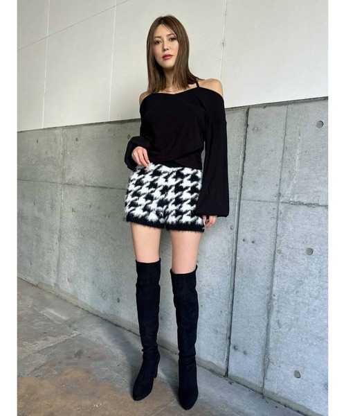 EGOIST（エゴイスト）の「千鳥柄シャギーニットショートパンツ（その他パンツ・レディース・ベージュ/ブラック・FREE）」の7枚目の写真