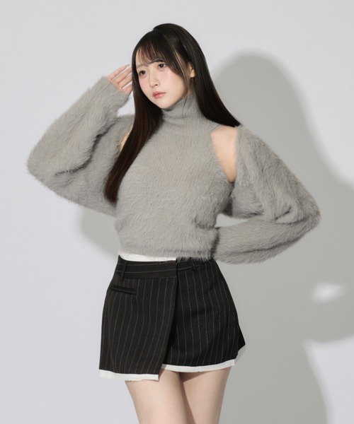 JilLA(ジルア)の「【2点セット】Turtleneck Shaggy Knit Ensemble / タートルネックシャギーニットアンサンブル(ニット/セーター・レディース・ブラック/ホワイト/グレー・FREE)」の3枚目の写真