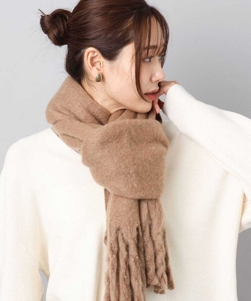 MK MICHEL KLEIN（エムケーミッシェルクラン）の「モチモチストール/洗える（ストール/ショール・レディース・サンドベージュ/ダークインディゴブルー/ホワイト・38）」の3枚目の写真