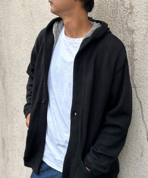 VENCEEXCHANGE（ヴァンスエクスチェンジ）の「裏ボアフリースニットフード付カーディガン（カーディガン/ボレロ・メンズ・ブラック/ブラウン/ベージュ・L/S/M/LL）」の5枚目の写真